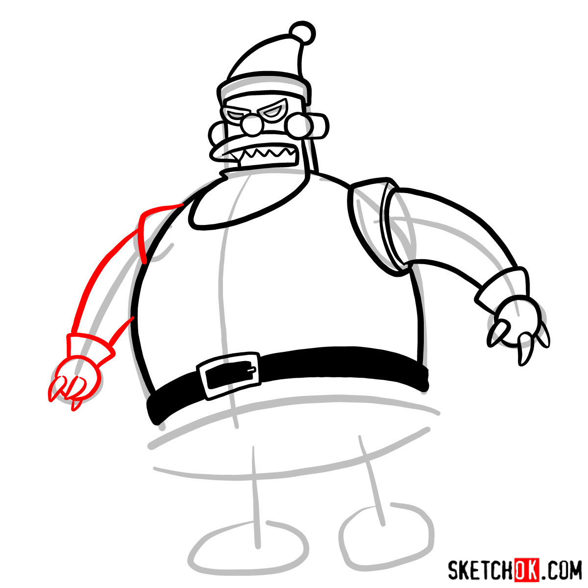 How to draw Robot Santa Claus - step 07